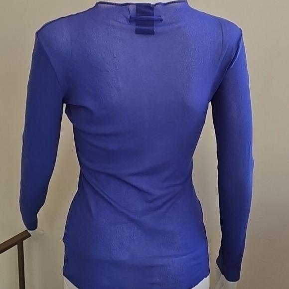 Jean Paul Gaultier Femme Lettuce Edge Top Blue Long Sleeve Sheer Stretch Mesh - Picture 6 of 12